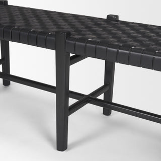 Shane Black Wood With Woven Black Leather Bench