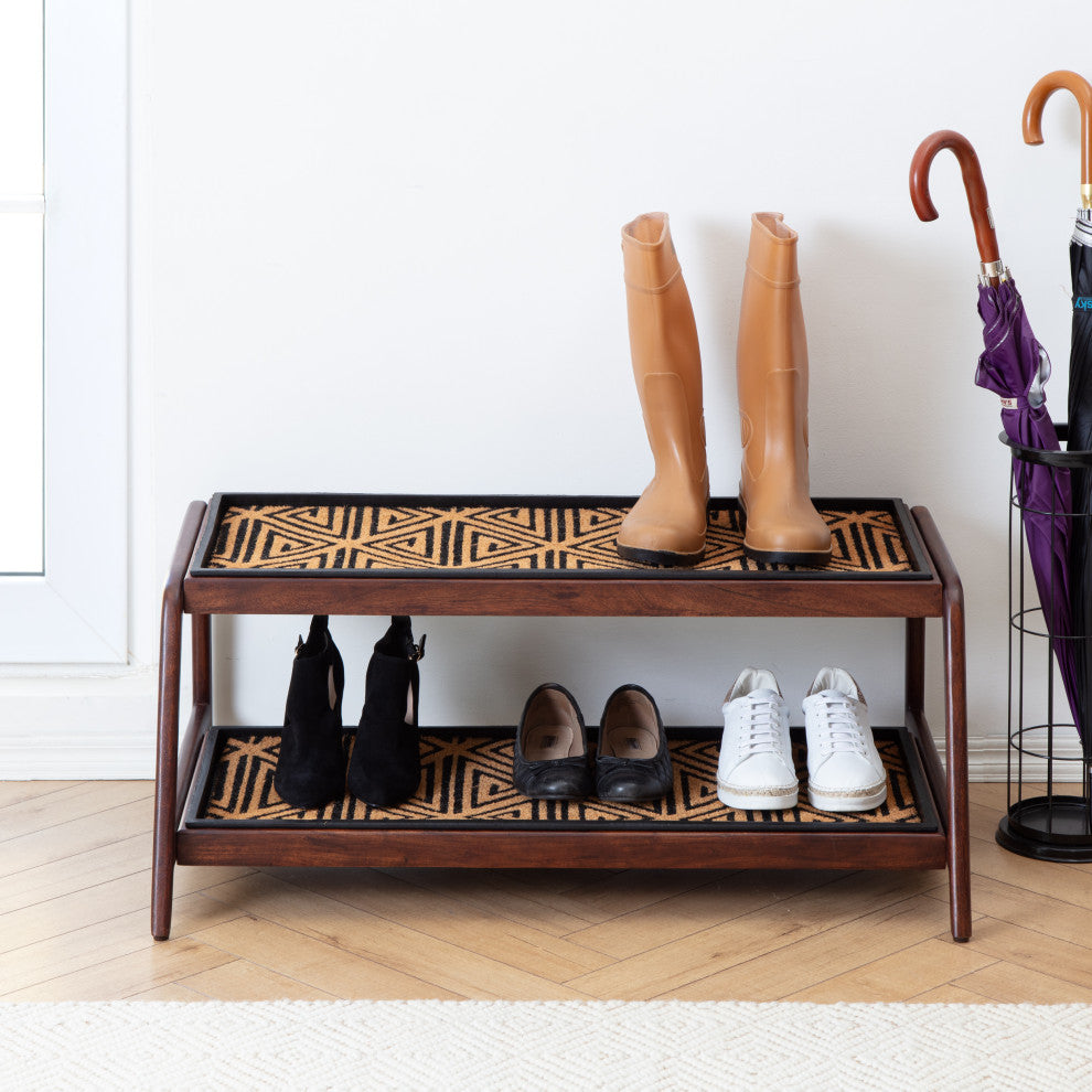 Double-Tier Brown Stand With 3-Pair Rubber Boot Trays Ibadan