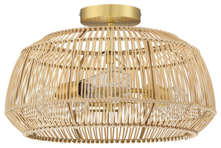 Bohemian Rattan Semi-Flush Mount Ceiling Light, 16'' W-3 Lights