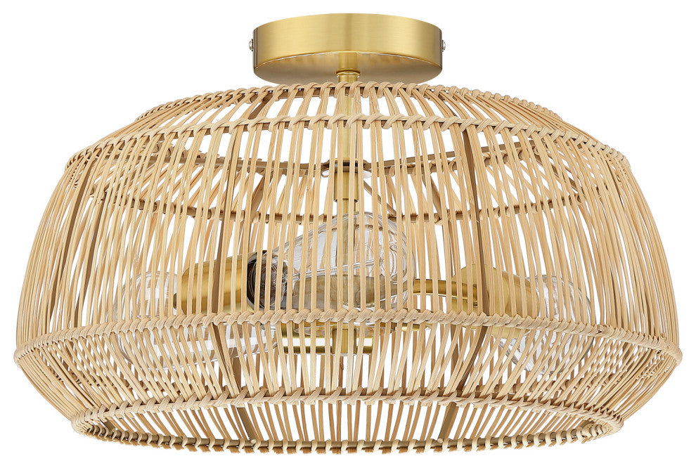 Bohemian Rattan Semi-Flush Mount Ceiling Light, 16'' W-3 Lights