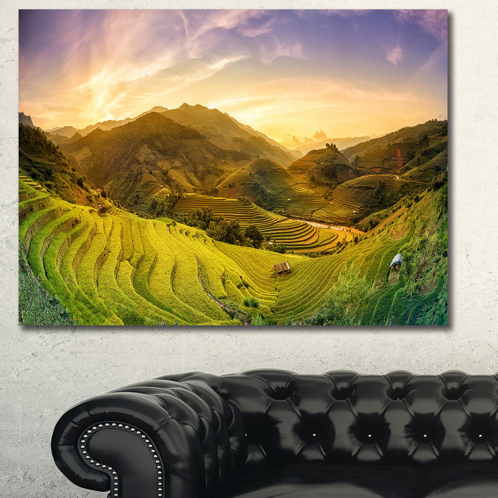 Rice Fields on Terraced Panorama, Landscape Canvas Art Print, 40"x30"