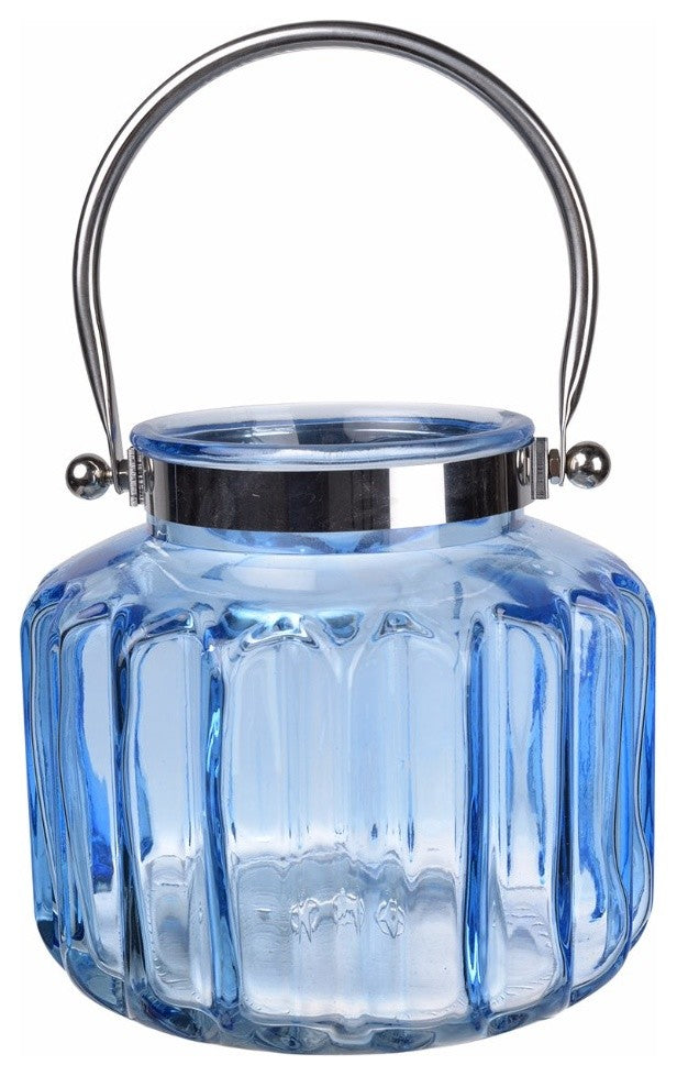 Charming Blue Effie Ribbed Lantern-D8x7"