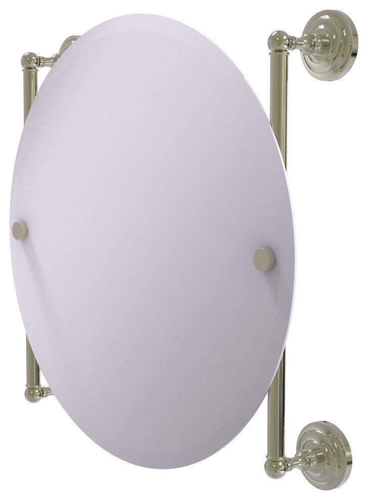 Que New Round Frameless Rail Mounted Mirror, Polished Nickel