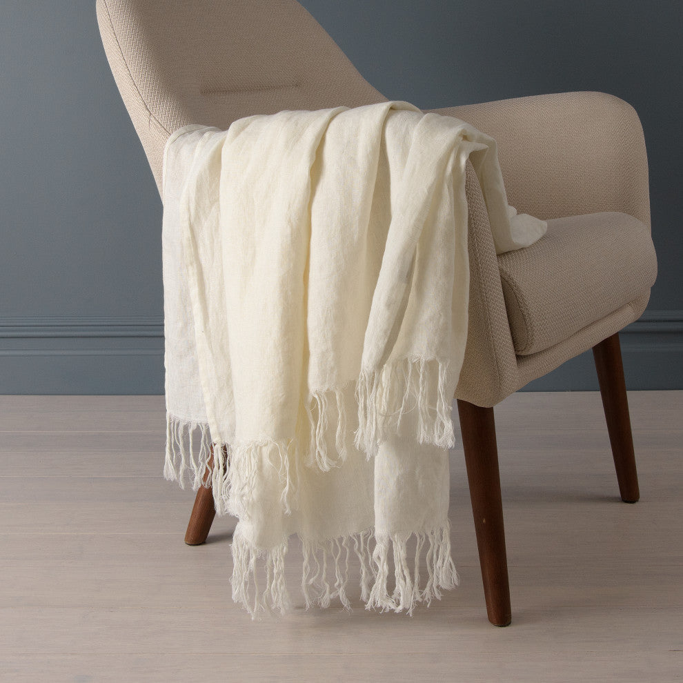 Linen Throw, White, 90"x90"