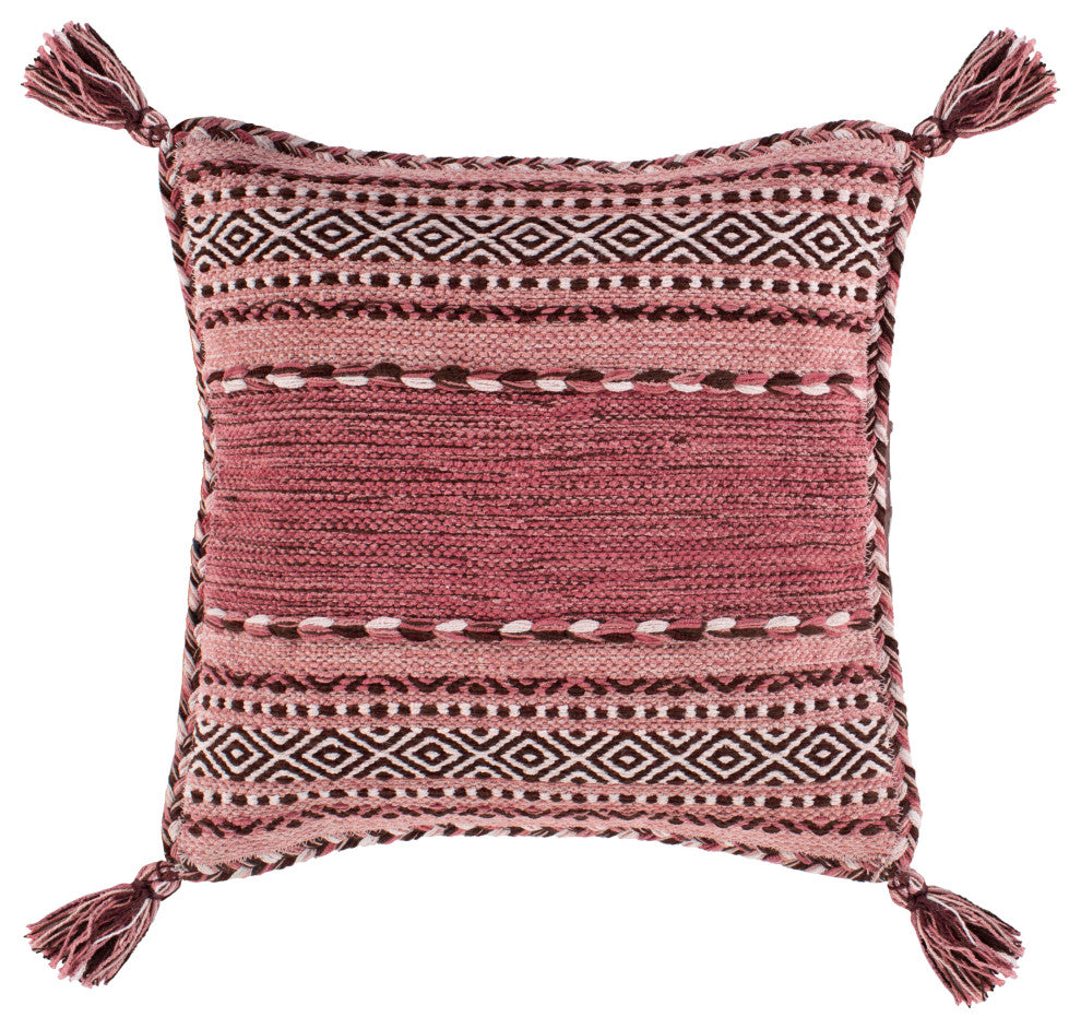 Surya Trenza TZ-006 18"x18" Pillow Cover, Pink/White/Rose/Brown