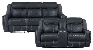 Lexicon Littleton 2-Piece Faux Leather Reclining Sofa Set in Blue