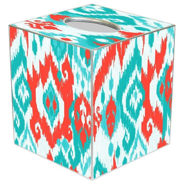 TB8414 - Coral and Turquoise Ikat Tissue Box Cover