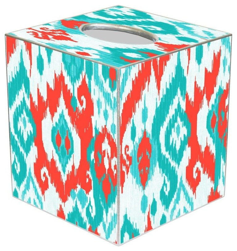 TB8414 - Coral and Turquoise Ikat Tissue Box Cover