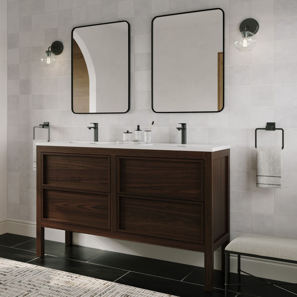 The Shiloh Bathroom Vanity, Dark Walnut, 55", Double Sink, Freestanding