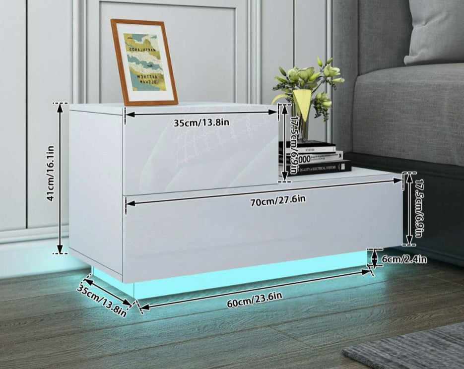 Lilly Modern LED Light Nightstand w/2 Drawers, White