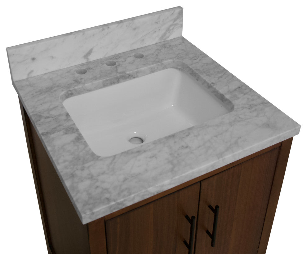 California 24" Bathroom Vanity, Walnut, Carrara Marble