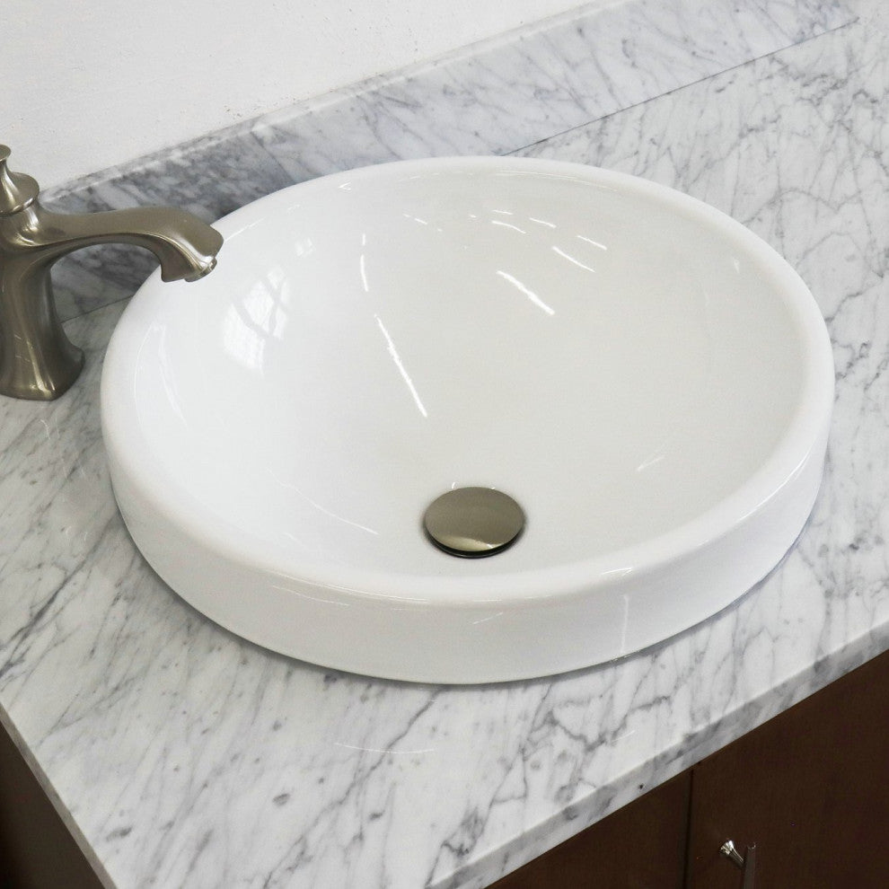 37" Single Vanity, Walnut Finish With White Carrara
