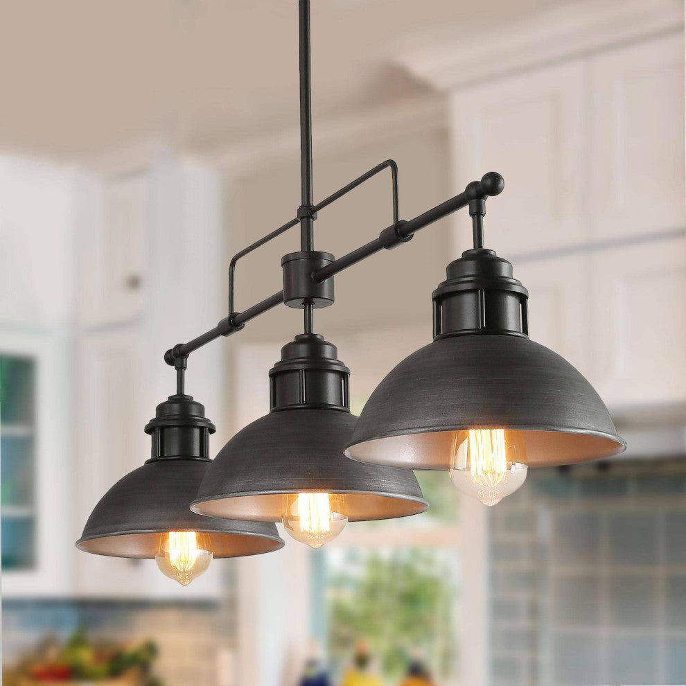 LALUZ 3-Light Linear Industrial Kitchen Island Lighting, Matte Black and Gray