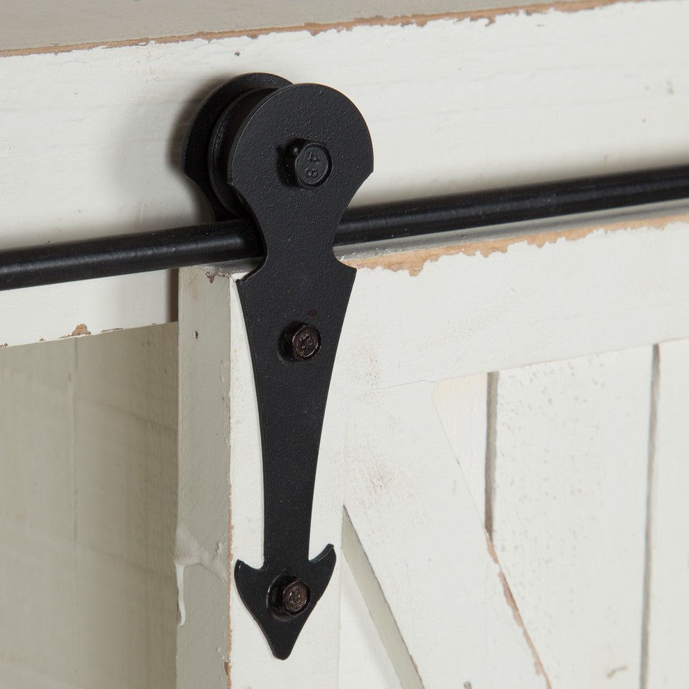 Close-up of sliding hardware on white background.