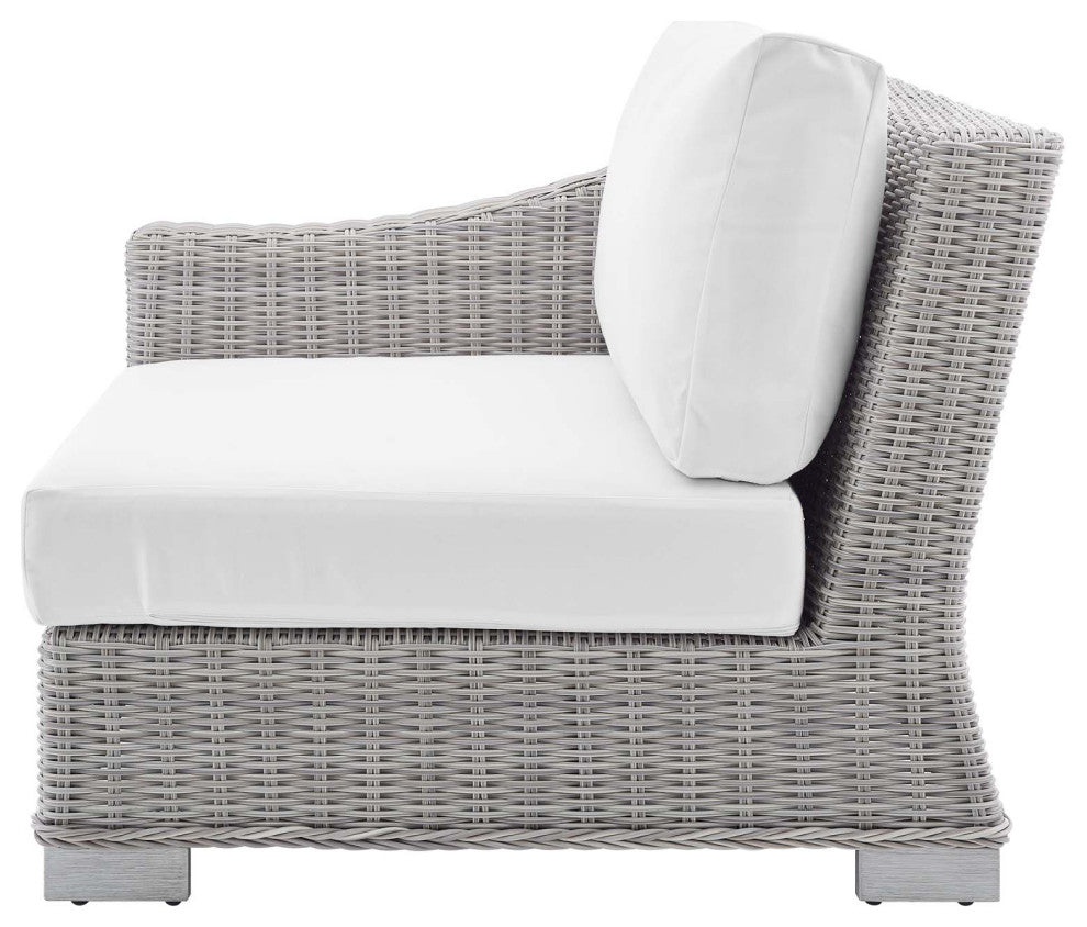 Lounge Sectional Sofa Chair Table Set, Rattan, Wicker, Gray White, Outdoor