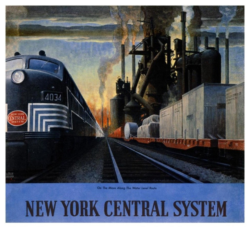 "New York Central System / Along the Water Level Route" Paper Art, 38"x35"