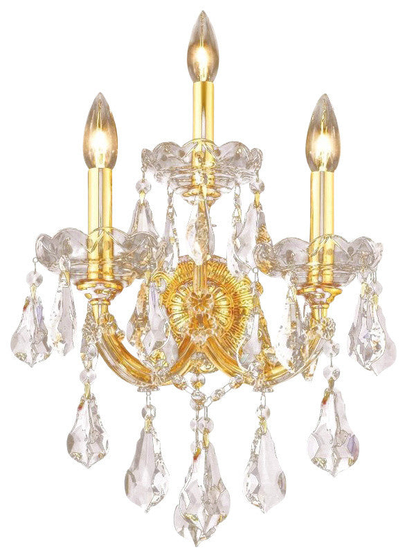 Elegant Maria Theresa Wall Sconce, Gold Finish With Royal Cut Crystal