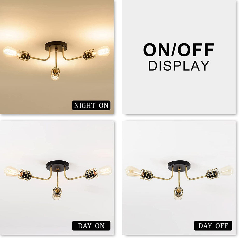 3 Light Industrial Semi Flush Mount, Adjustable