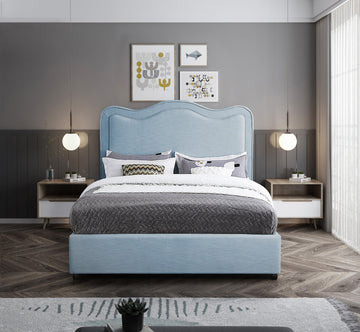 Felix Linen Upholstered Bed, Sky Blue, Queen