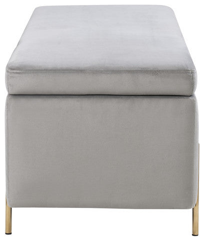 Emma Velvet Storage Bench With Metal Legs, Gray