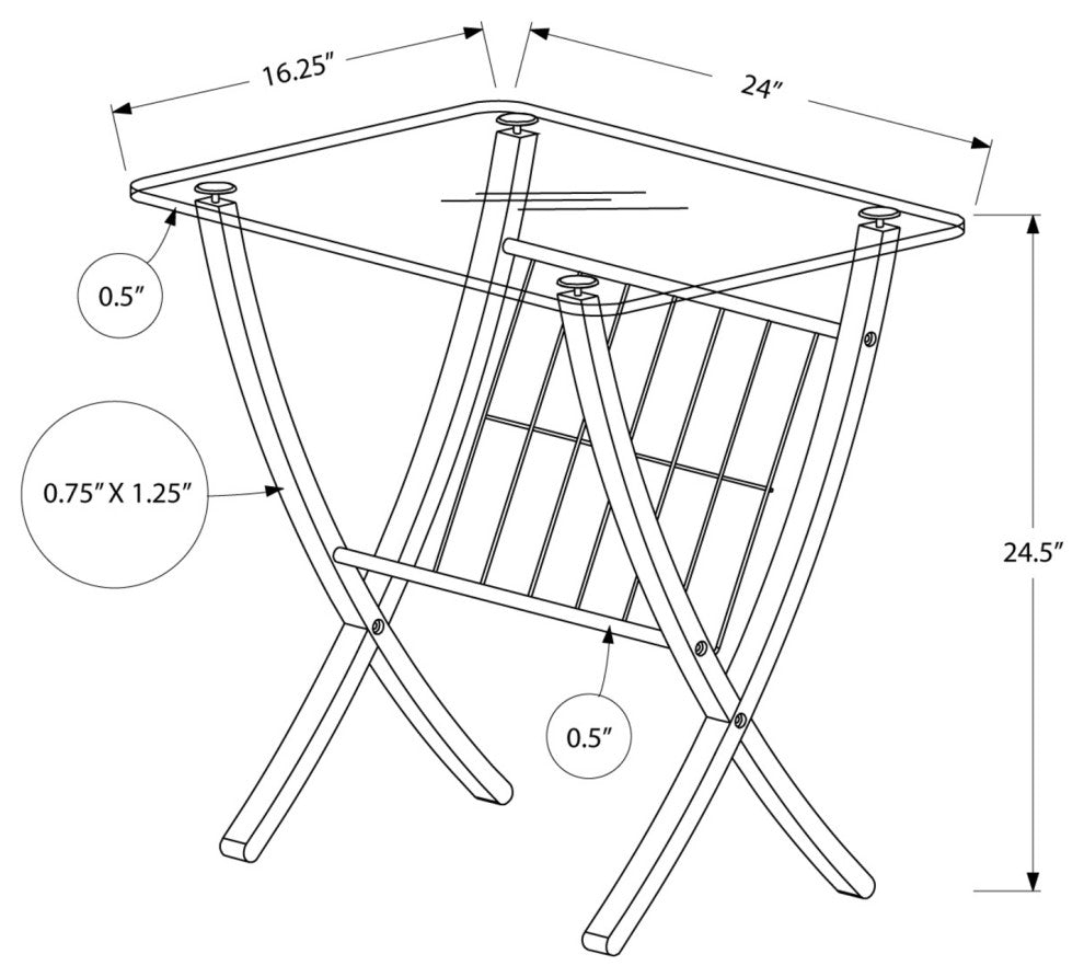 HomeRoots 16.25" x 24" x 24.5" CappuccinoClear Metal Particle Board Accent Table