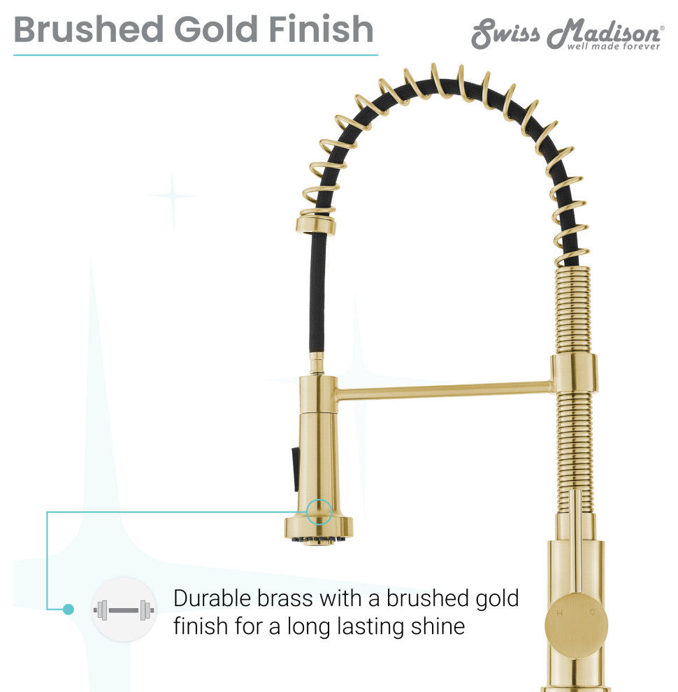 Nouvet Single Handle, Pull-Down Kitchen Faucet 18"H, Brushed Gold