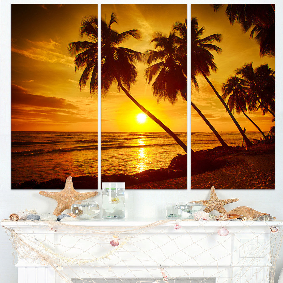 "Beach Sunset in Island Barbados" Metal Wall Art, 3 Panels, 36"x28"