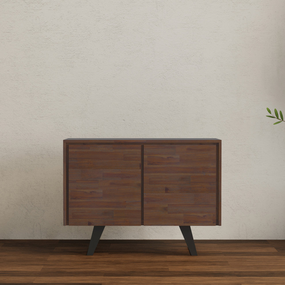 Lowry Solid Acacia Wood 2 Door Sideboard Buffet, Distressed Charcoal Brown