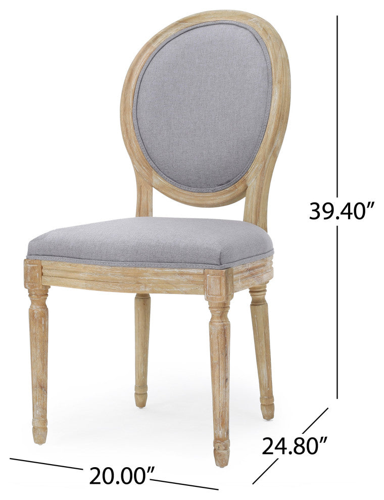 Naclerio French Country Fabric Upholstered Wood 5-Piece Dining Set, Light Gray/Natural