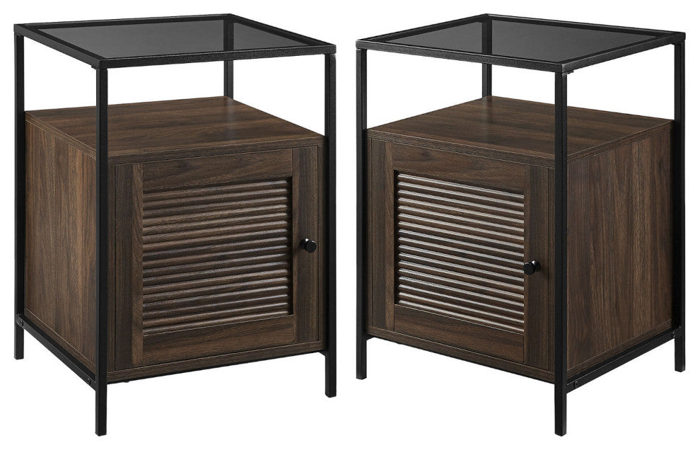 Dewey Modern Fluted Door Nightstand - Dark Walnut