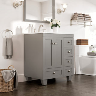 Eviva Acclaim 28" Transitional Bathroom Vanity w/ White Carrara Top, Grey