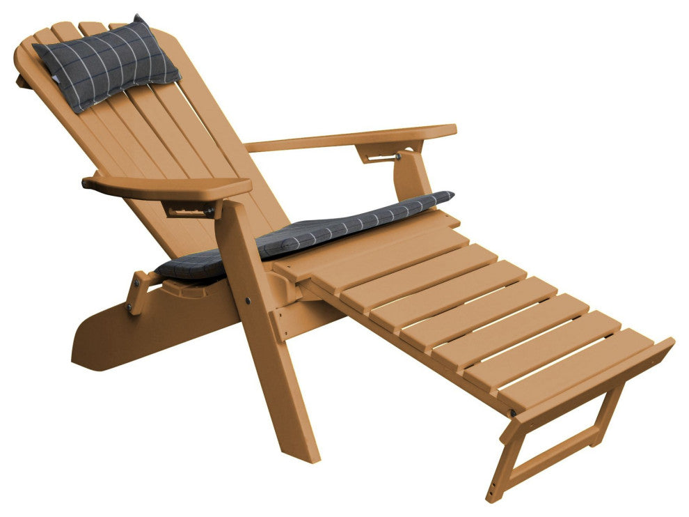 Poly Folding and Reclining Adirondack Chair with Pull-Out Ottoman, Cedar