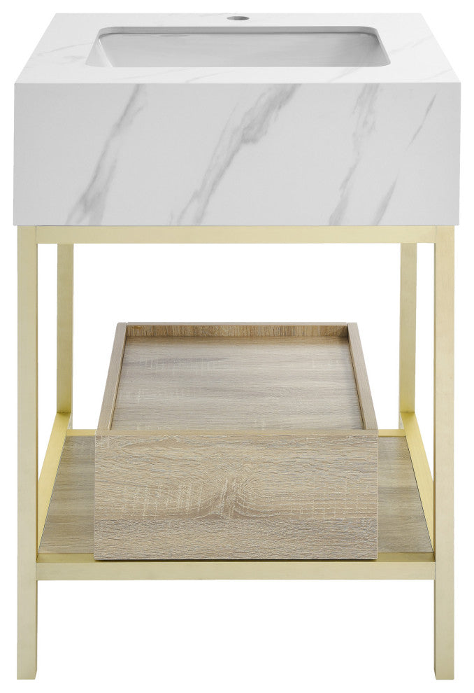 Beau 24" Freestanding, Bathroom Vanity, Oak/Calacatta