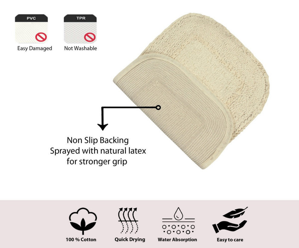 Radiant Collection Bath Rug Set, Machine Wash, 21"x54" Runner, Ivory