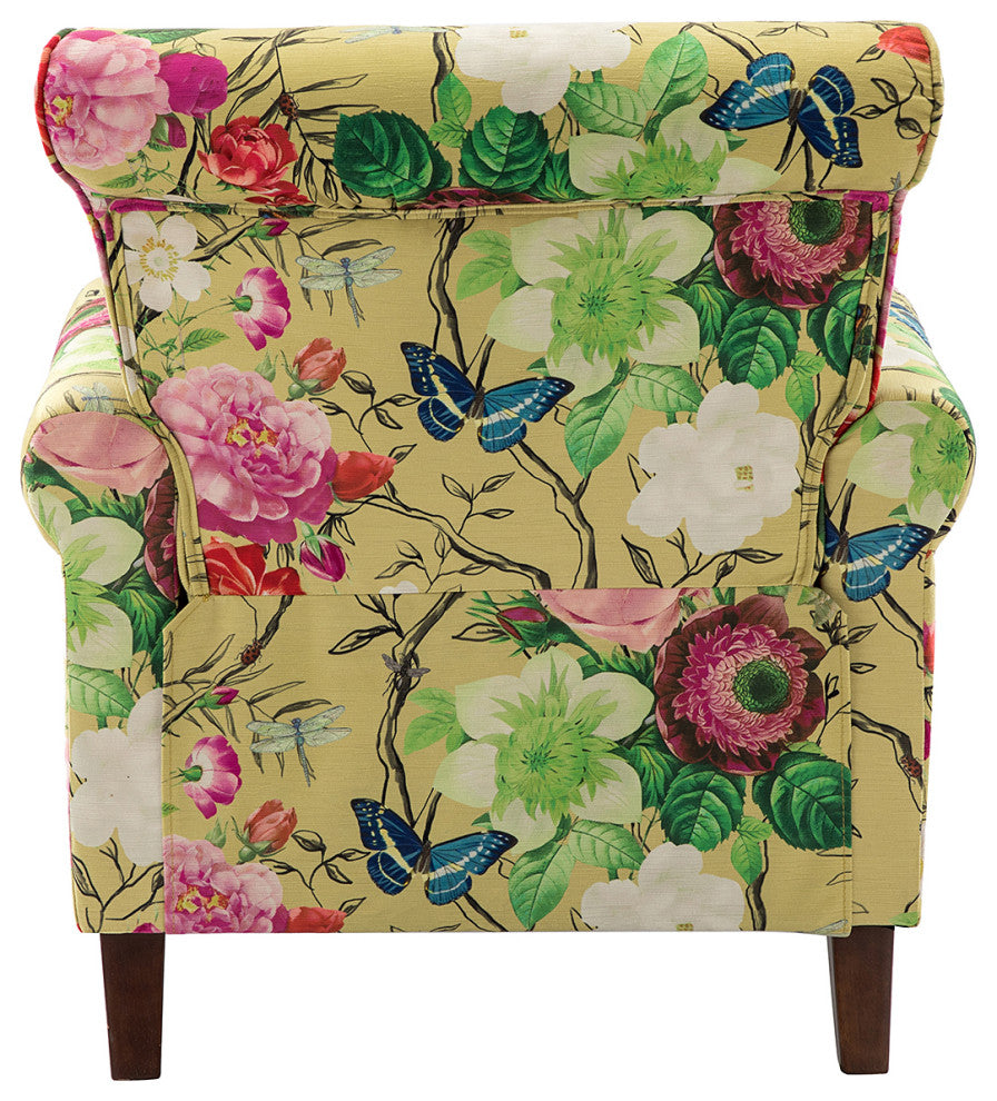 Wooden Upholstered Armchair Set of 2, Mustard