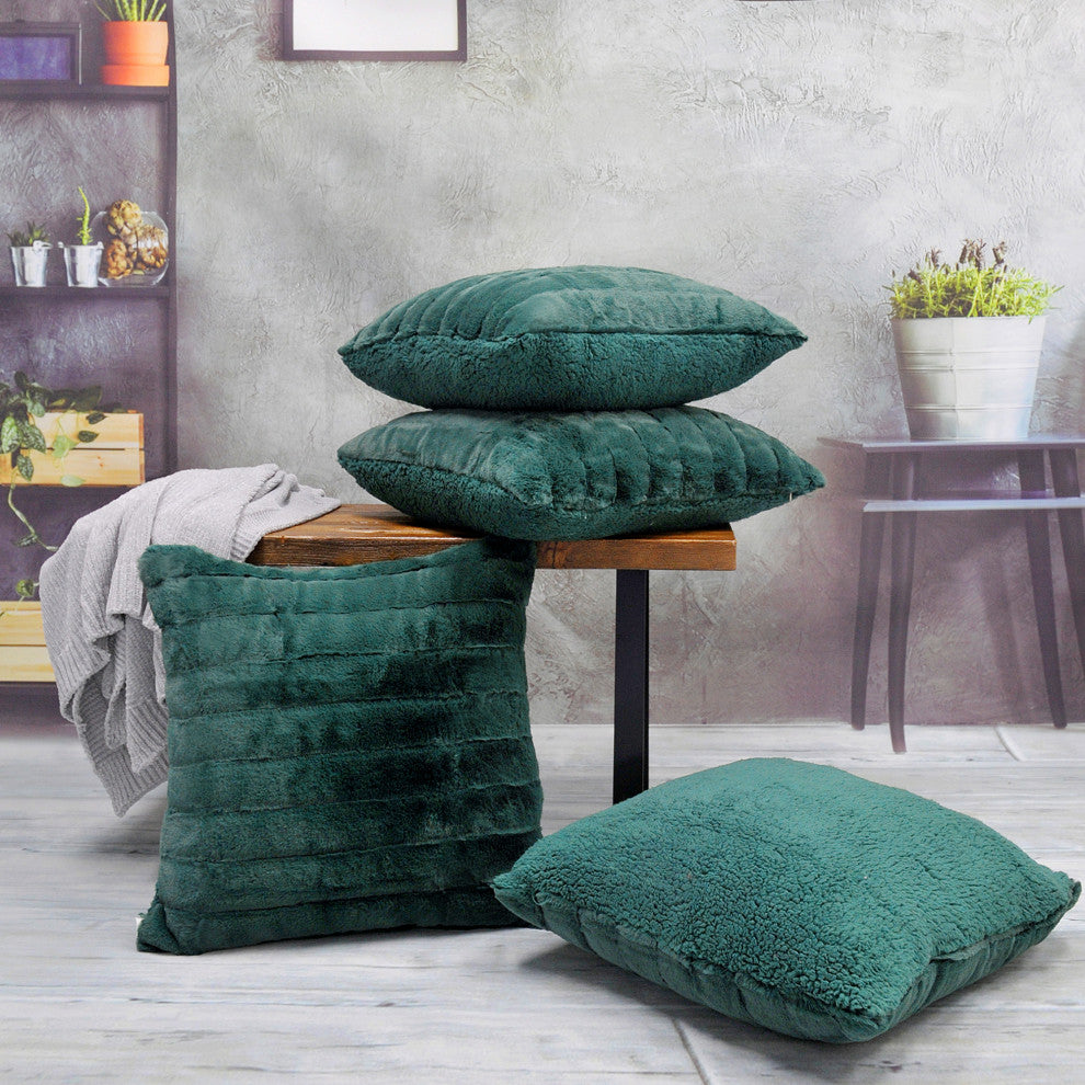 Super Mink Throw Pillow Covers, Set of 4, Dark Teal, 20''x20''