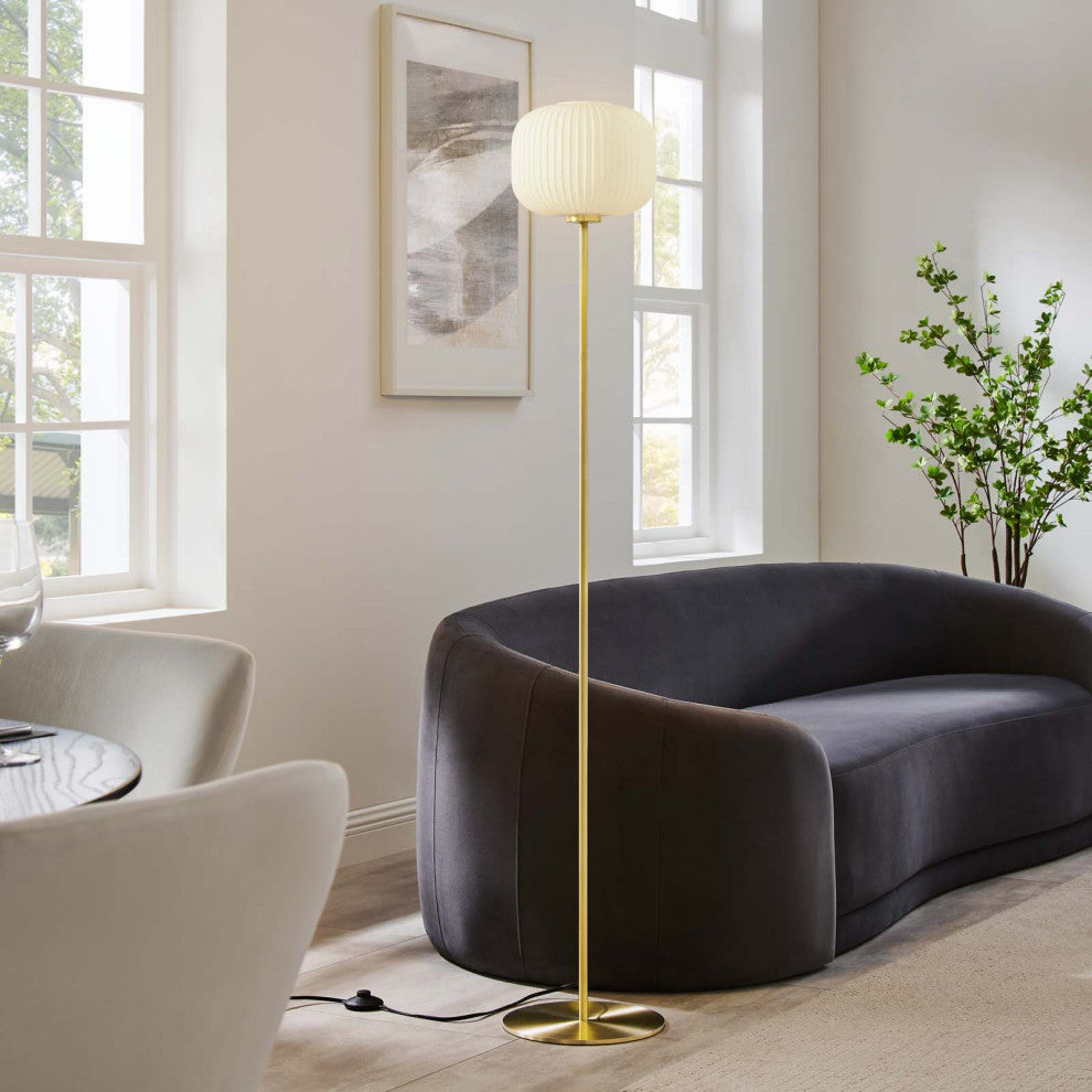 Floor Lamp Light, White Gold, Glass, Modern, Mid Century Bistro Hospitality