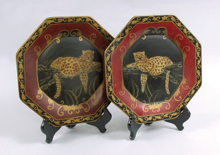 Leopard Plates and Plate Stands, Set of 2