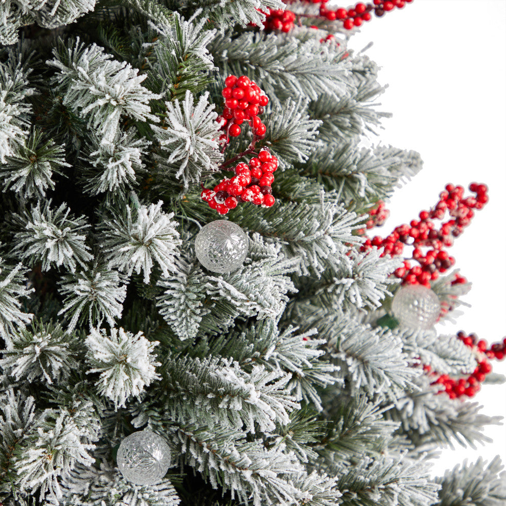 6' Snow Tipped Norwegian Fir Pre-Lit Faux Xmas Tree W/Lights, Berries