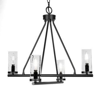 Trinity 4 Light Chandelier Shown, Matte Black Finish, 2.5" Clear Bubble Glass