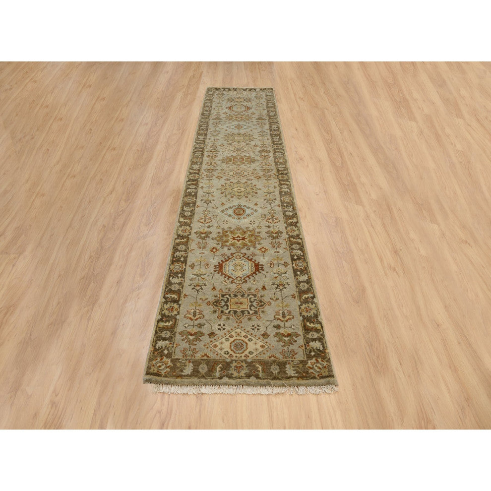 Beige Karijihooz Design, Hand Knotted, Soft Wool Oriental Rug, 2'7" x 12'1"
