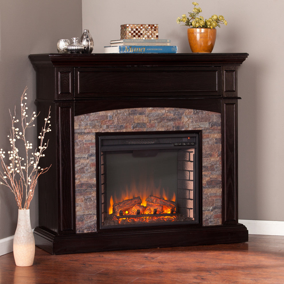 Bernard Faux Stone Corner Electric Media Fireplace
