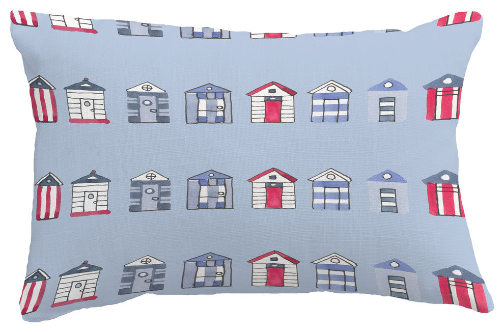 Multi Beach Hut Stripe Print Throw Pillow With Linen Texture, Blue, 14"x20"