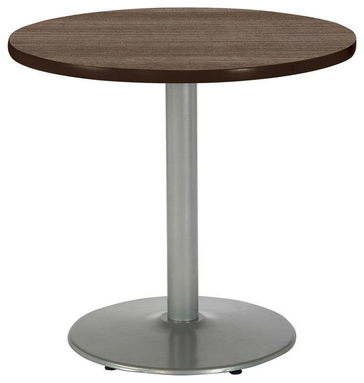 KFI Mode 30" Round Breakroom Table with Teak Round Silver Base Counter Height