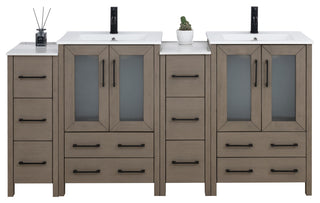 Vanity Art Vanity Set With Ceramic Top, 72", Driftwood Gray