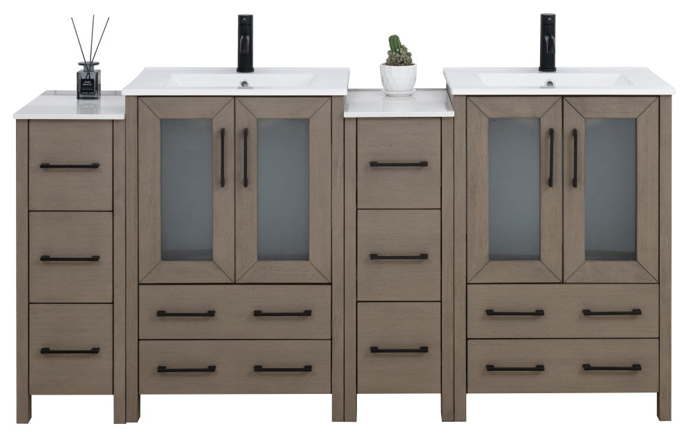 Vanity Art Vanity Set With Ceramic Top, 72", Driftwood Gray