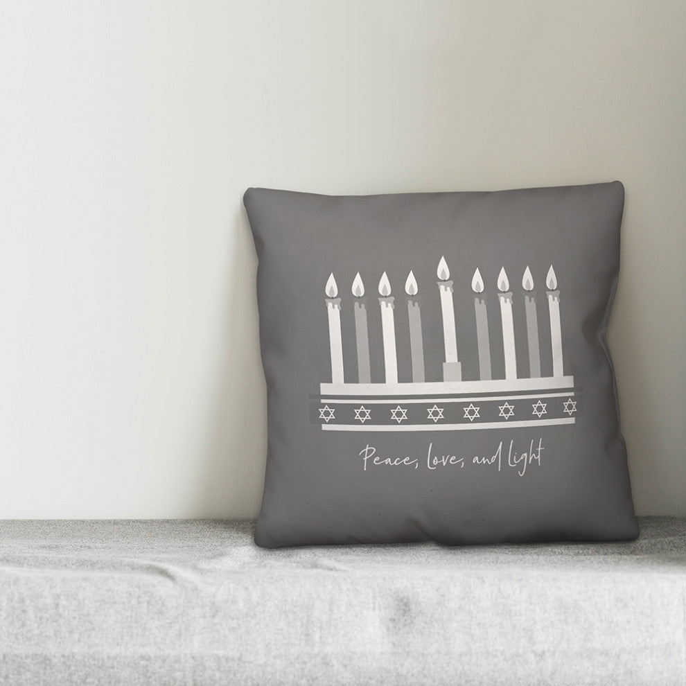Peace Love Light Menorah 16"x16" Throw Pillow