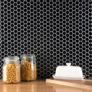 Metro Hex Matte Porcelain Mosaic Floor and Wall Tile, Black