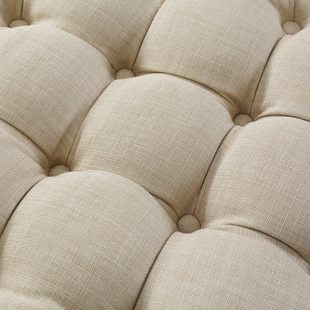 Jessica Allover Tufted Round 1 Pc Ottoman, Beige, Linen