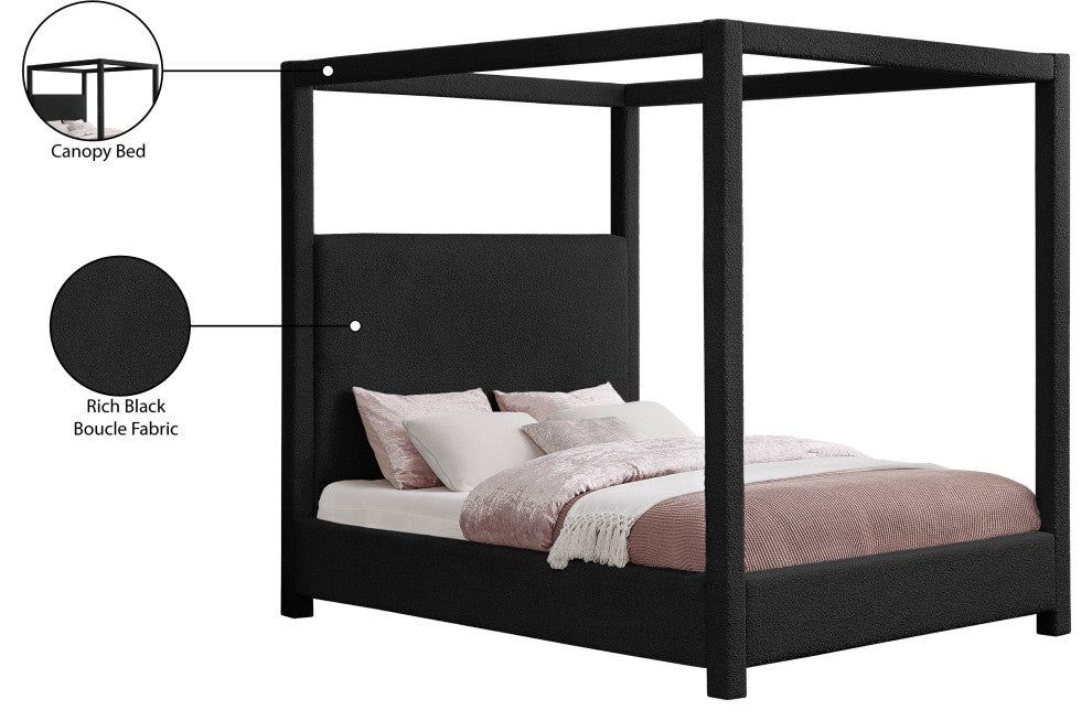 Eden Boucle Fabric Upholstered Bed, Black, King